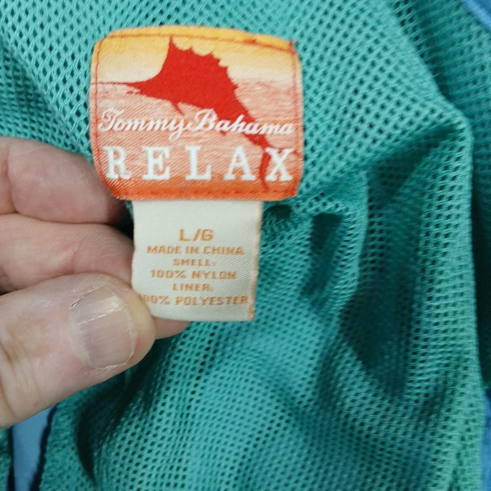 Tommy Bahama‎ Board Shorts Mens Large Blue Check Nylon Swim Trunks Relax Pocket